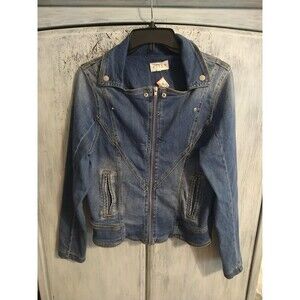 Risen Moto Denim  Zip Up Size  Jacket Md Y2K Vintage